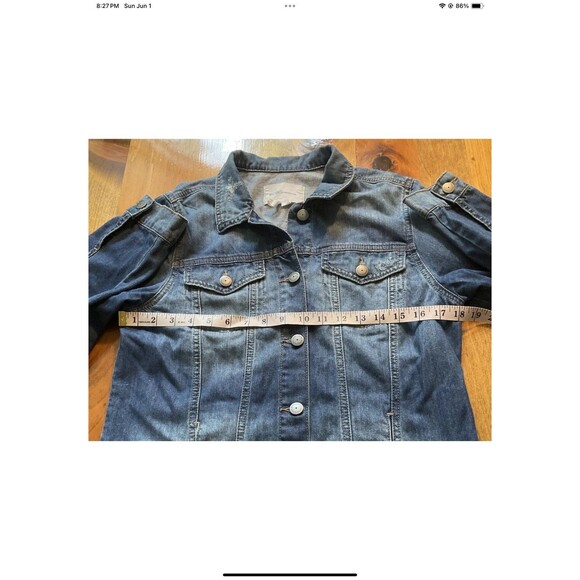 BCBGenervation Jean Jacket Womens M Distressed Blue Denim Pockets Trucker Biker - Picture 8 of 10